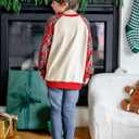 Disney family matching sweatshirt Stitch Mickey Spiderman print long sleeve winter Christmas mom dad kids loose fit red (6-7 Years, Off-white)