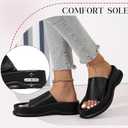 Putu Women's Platform Slide Sandals Open Toe Sandals Comfort Slides Slip On Black Size 9 (Black)