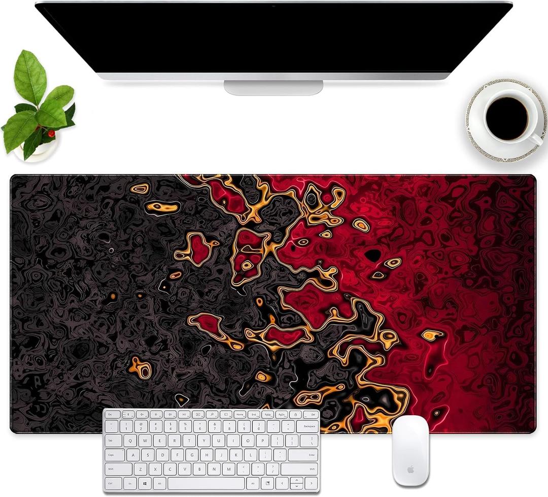 Red and Black Gaming Mouse Pad for Desk, Fluid Abstract Art Desk mat Extended Large Desk Pad XL Mouse pad for Home or Office Computer Laptop 31.5 X 15.7 inch (Red and Black Art)