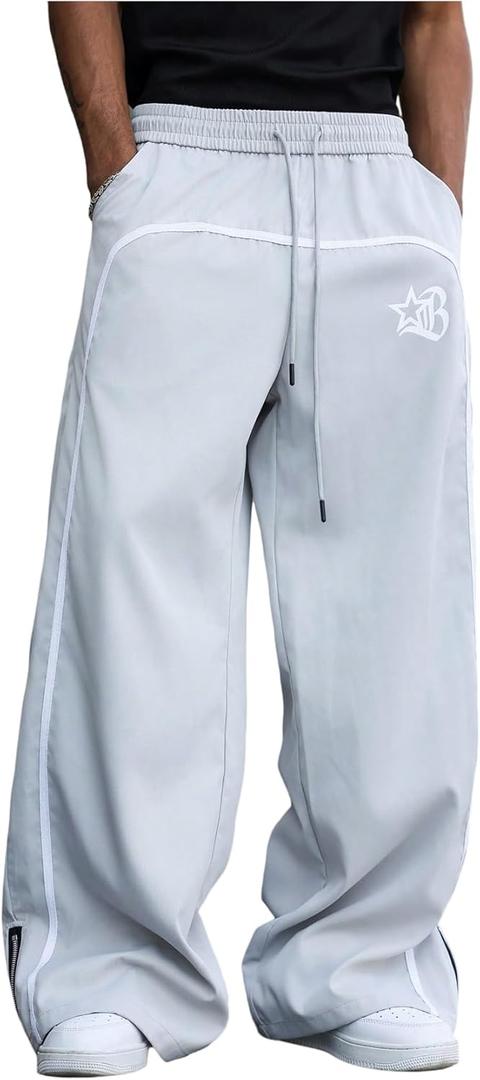 GORGLITTER Men's Wide Leg Baggy Sweatpants Y2K Graphic Zip Hem Casual Workout Athletic Trousers Track Pants Small, Light Grey
