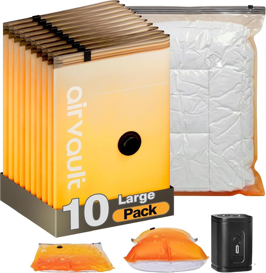 AirVault Vacuum Storage Bags for Travel & Home - Space Saver Compression Packing Bags Set for Clothes, Blankets & Seasonal Storage (10 Large), Large 28 40 in