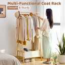 FILWH Bamboo Clothes Rack with Storage Box Foldable Garment Holder Coat Rack Freestanding Coat Stand Child Clothing Stand for Hanging Coat Dress up Racks (Natural, Large)