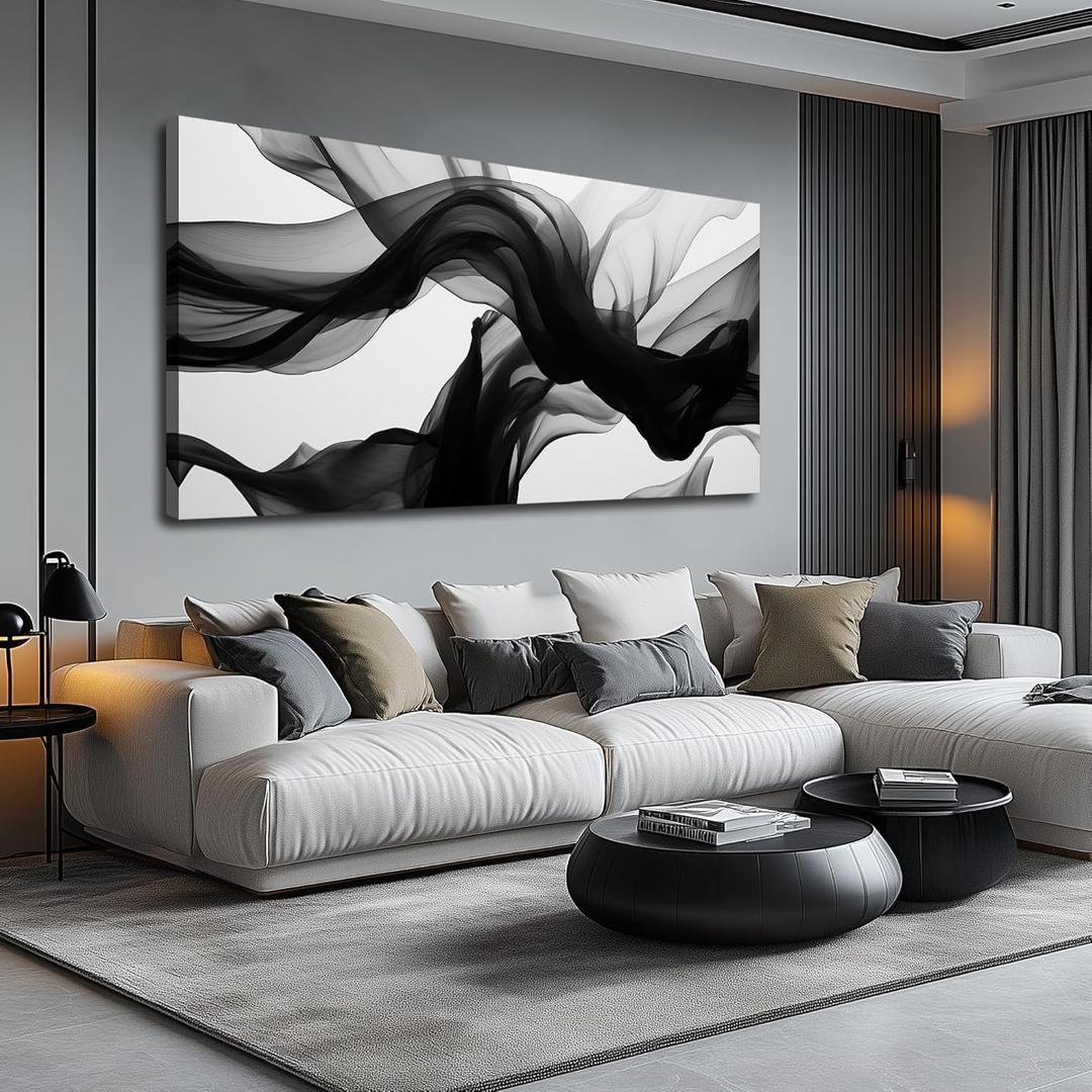 DNIEOTU Large Abstract Wall Art for Living Room, Black White and Gray Canvas Wall-Decor for Bedroom, Modern Minimalist Picture Prints for Hallway Office, Size 59 x 29 Inches