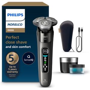 Philips Norelco Shaver i9000, Wet & Dry Electric Shaver, Dark Slate, SenseIQ Technology, Triple Lift & Cut System, 360 Rotating Dual SteelPrecision Precision Blades, Quick Clean Pod, X9002/82
