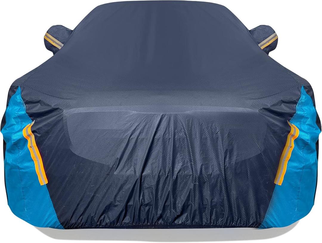 Car Cover Waterproof All Weather for Automobiles, 6 Layers Outdoor Full Exterior Cover Rain Sun UV Snowproof Protection with Zipper Cotton, Mirror Pocket for Sedan (190-195 inch) (XL, Blue)