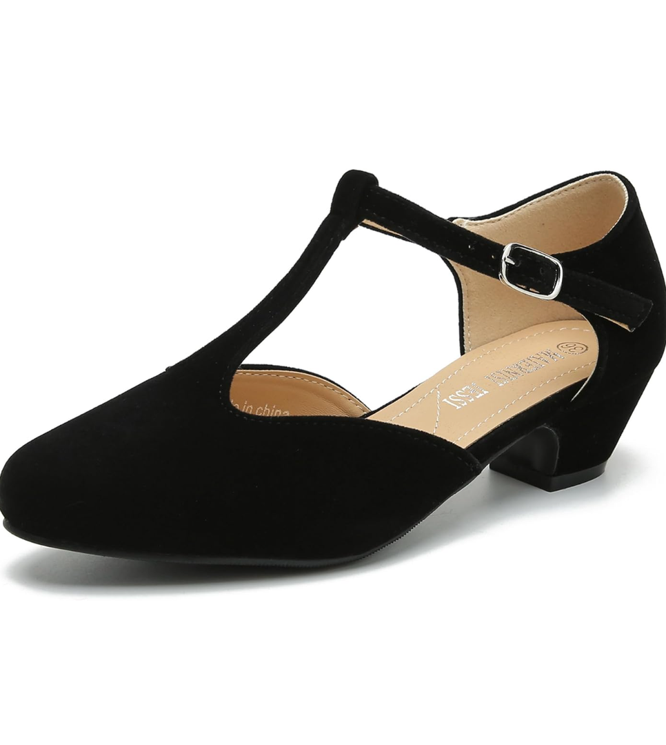 MAIERNISI JESSI Women's T-Strap Low Chunky Heel Mary Jane Pumps Cut Out Wedding Dress Shoes 41