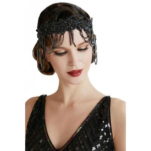 BABEYOND 1920s Flapper Headpiece Roaring 20s Headband Great Gatsby Headband Chain for Women Vintage Hair Accessory (Black)