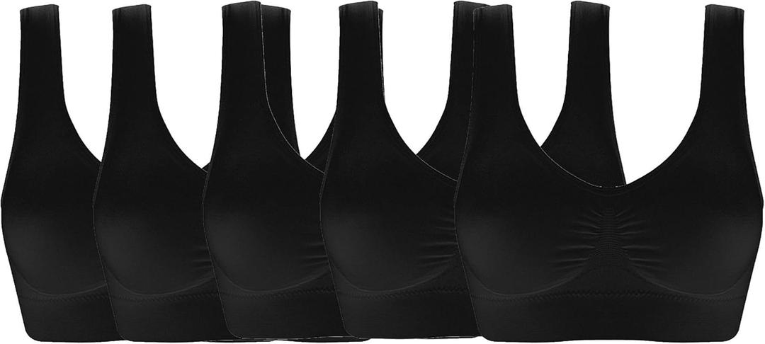 Women's Seamless Wire-Free Bra with Removable Pads (Large, 4 Pack Black Black Black Black)