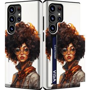 Compatible with Samsung Galaxy S23 Ultra Case Cute with Card Holder/Shockproof Slim Slot Wallet Phone Cover for Women/African Girl Afro Black American Woman