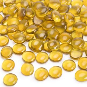 FUTUREPLUSX 5Lb Flat Glass Marbles, 500PCS Amber Yellow Vase Filler Beads Flat Gems Decorative Glass Stones for Table Scatter Hydroponic Plant Decor