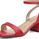 TEAIEUI Chunky Block Heels for Women, Square Open Toe Buckle Heeled Sandals, Strappy Ankle Strap Shoes for Dress, Evening, Daily, Party, Prom, Low Heel (11, Red, XL)