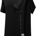 Post Shoulder Surgery Shirts for Men Full Snap Open Tear Away Short Sleeve T Shirt Chemo Port Access Tee Rotator Cuff Surgery (S)