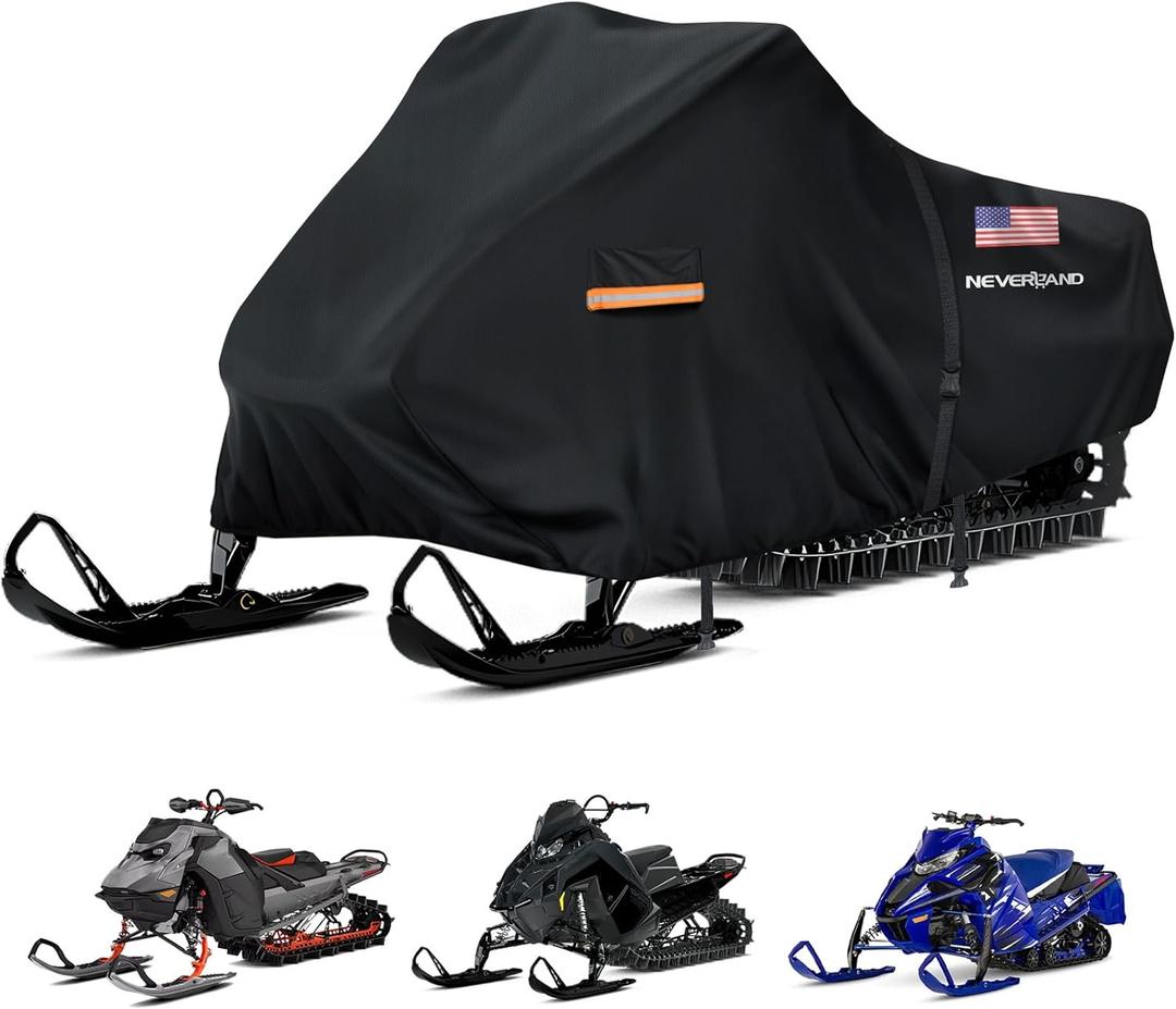 NEVERLAND Heavy Duty 145" Snowmobile Cover - 420D Waterproof Windproof Outdoor Storage with Air Vents, Reflective Accents, Straps & Carry Bag  Fits for Polaris, Yamaha, Ski-Doo, Arctic Cat (145*51*48 inch)