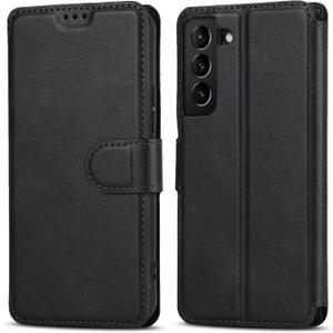 QLTYPRI for Samsung Galaxy S21 5G Case PU Leather Flip Case with Card Slots Viewing Stand Magnetic Closure Flip Folio Cover Simple Wallet Cover for Galaxy S21 6.2 inch - Black