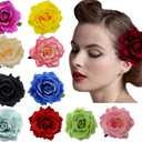 Womens Rose Flower Hair Clip Flower Brooch for Bridal Headpiece,Flamenco Dancer 10-Pack (Mixed 10 Colors)