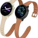 20mm Slim Leather Band Compatible with Garmin Vivoactive 6/5/3/3 Music, 2-pack Leather Band Slim Thin Strap for Venu Sq 2/Forerunner 55/165/245/645 Women