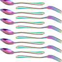RETON 12 Pcs Dessert Forks and Spoons Silverware Set, Stainless Steel Rainbow Mini Forks and Spoons, Small Appetizer Cocktail Fruit Forks, Mini Coffee Spoons Teaspoon for Kitchen (6+6)