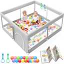 Baby Playpen with Mat, 50x50 Inch Playpen with Mat Waterproof for Babies and Toddlers Play Pen Playards Safety Gate Fence Active Center Indoor (Dark Grey + Mat)