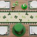 XCHI Plaid Gnomes Shamrocks Clovers Golds St. Patrick's Day Table Runner Table Decoration for Party Home Kitchen Dining Holiday Decor 13x60 Inch