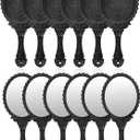 YUSONG 12 Pcs Premium Hand Mirror with Handle - Vintage Princess Mirror for Women Black Embossed Flower Small Mirrors Tabletop Party Classroom