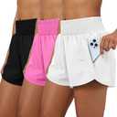 Coume 3 Pack Women's 2 in 1 Running Shorts with Zipper Pockets 2.5" High Waisted Quick Dry Athletic Workout Gym Summer Shorts(Black Pink White,M)