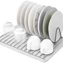 NEWITEE Silicone Dish Drying Mat with Drain Lip, Drying Matt Kitchen Counter, Drain Boards for Kitchen Counter, Dish Drainers for Kitchen Counter, Non-Slip Dish Drying Rack Pad 16" x 12" White