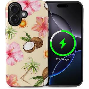 Case for iPhone 16 Plus [Compatible with MagSafe], Matte Soft Silicone + Hard PC Anti-Scratch Shockproof Protective 2-in-1 Case for Women Men - Summer Collage