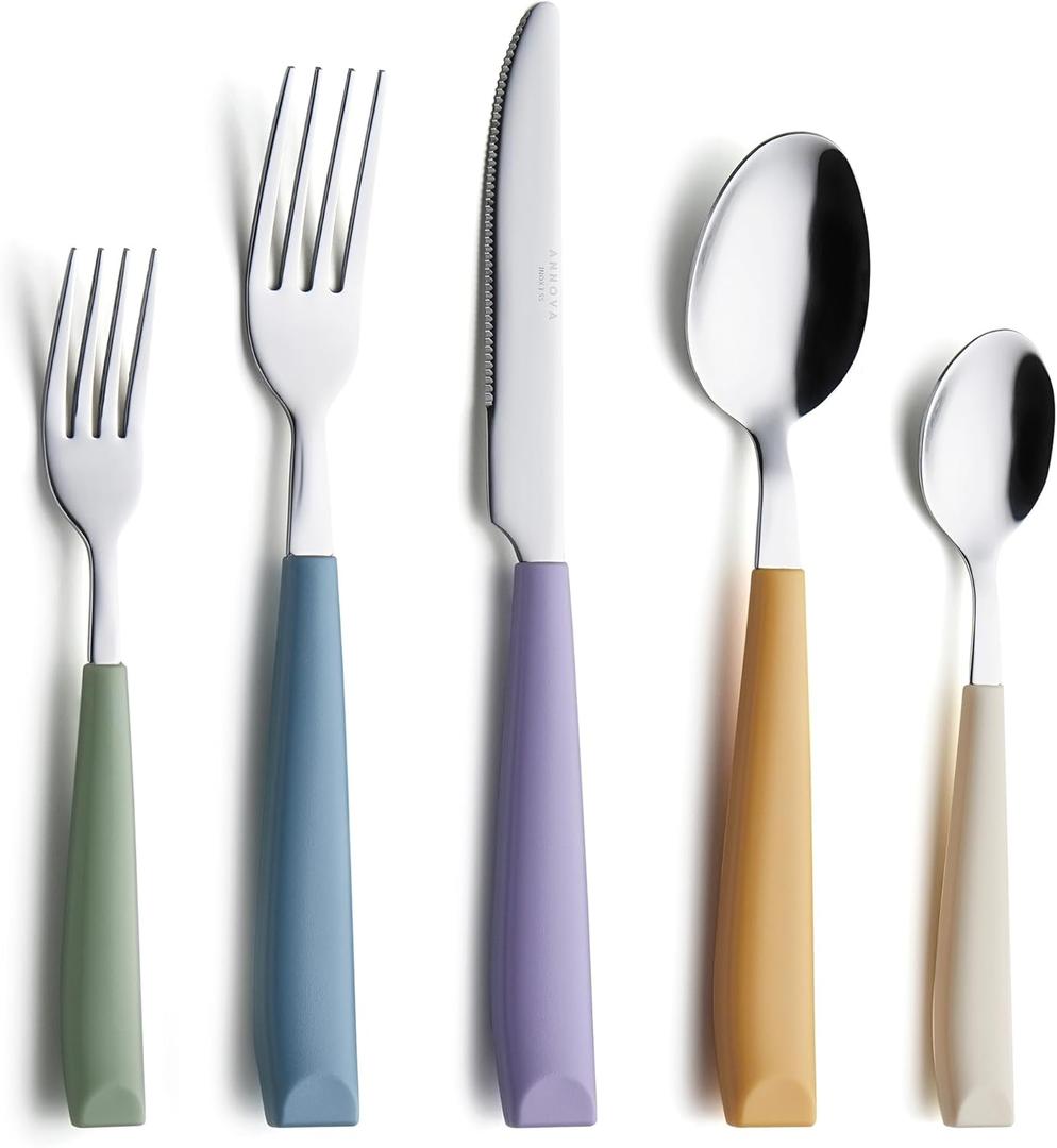 ANNOVA Silverware Set Stainless Steel Colorful Handle Tableware Kitchen Flatware Set Utensils, Includes Dinner Knives, Forks, Spoons, Salad Forks & Dessert Spoons (Morandi Mix, 20 Pieces)