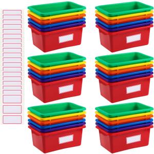 Outus 36 Pcs Plastic Cubby Bins Bulk for Classroom Organization Small Stackable Book Bins Toy Storage Tubs Box Container Organizer with 120 Self Adhesive Label for Library School Office Home, 6 Colors
