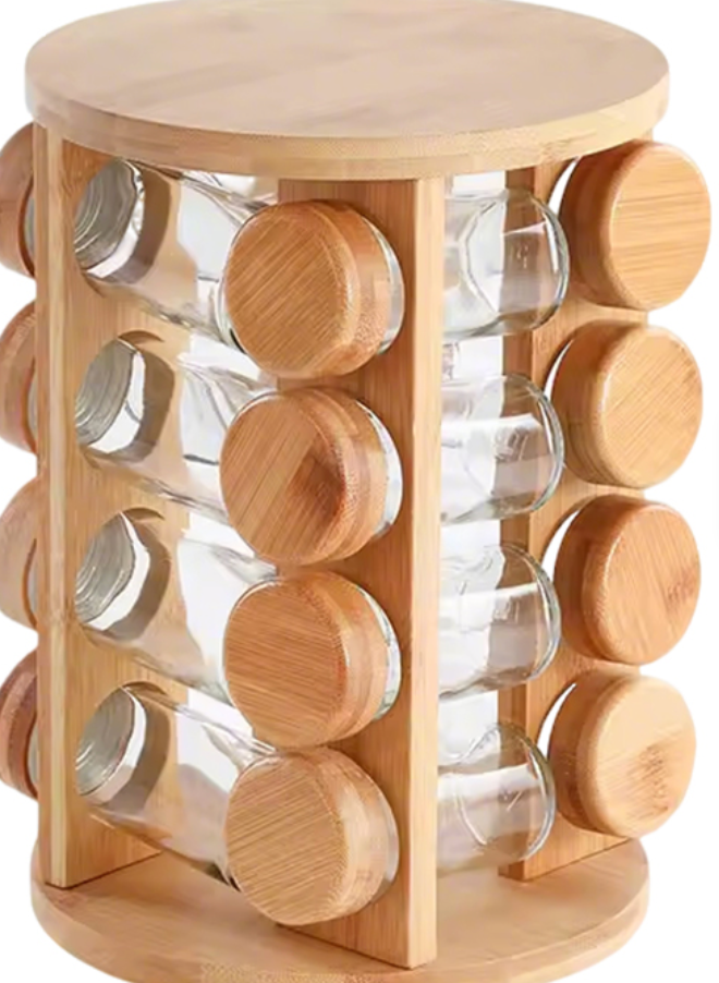 FSC Bamboo 360° Rotating Spice Rack 12 16 20 Spice Jars Multi-use Rack for Kitchen 