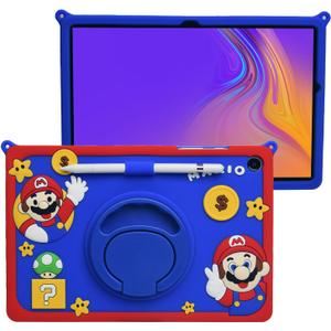 Cartoon Case for iPad 10.2"/iPad Pro 10.5"/ iPad Air 3MONEHOYSY Cute Soft Silicone Kickstand [Drop Proof,Shock Proof,Anti Slip] Back Stand Cover Case for Kids Children Teens Girls Boys (Mario)