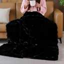 Black Faux Fur Thick Bed Soft Throw Blanket 60X80 for Couch Living Room Fluffy Bubble Faux Rabbit Fur Blanket Warm Bunny Blanket Home Decor 860 GSM