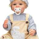 22 Inches Rooted Blond Hair Smiling Realistic Reborn Baby Doll Crafted in Full Body Silicone Vinyl Lifelike Newborn Toddler Boy Dolls Set for Children