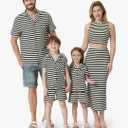 PATPAT Family Matching Summer Outfits, Ribbed Knit Striped Women Skirt Set, Men Button Down Shirt and Kids Outfits Women M
