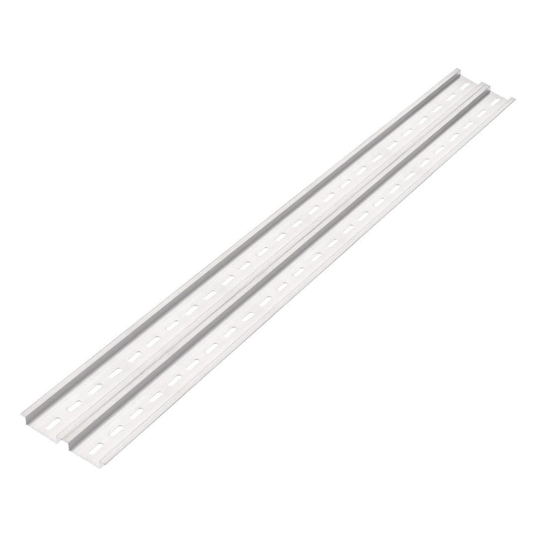 MECCANIXITY DIN Rail Slotted Aluminum Mounting Guide 500mm Long 35mm Wide 7.5mm High Silver Tone Pack of 2