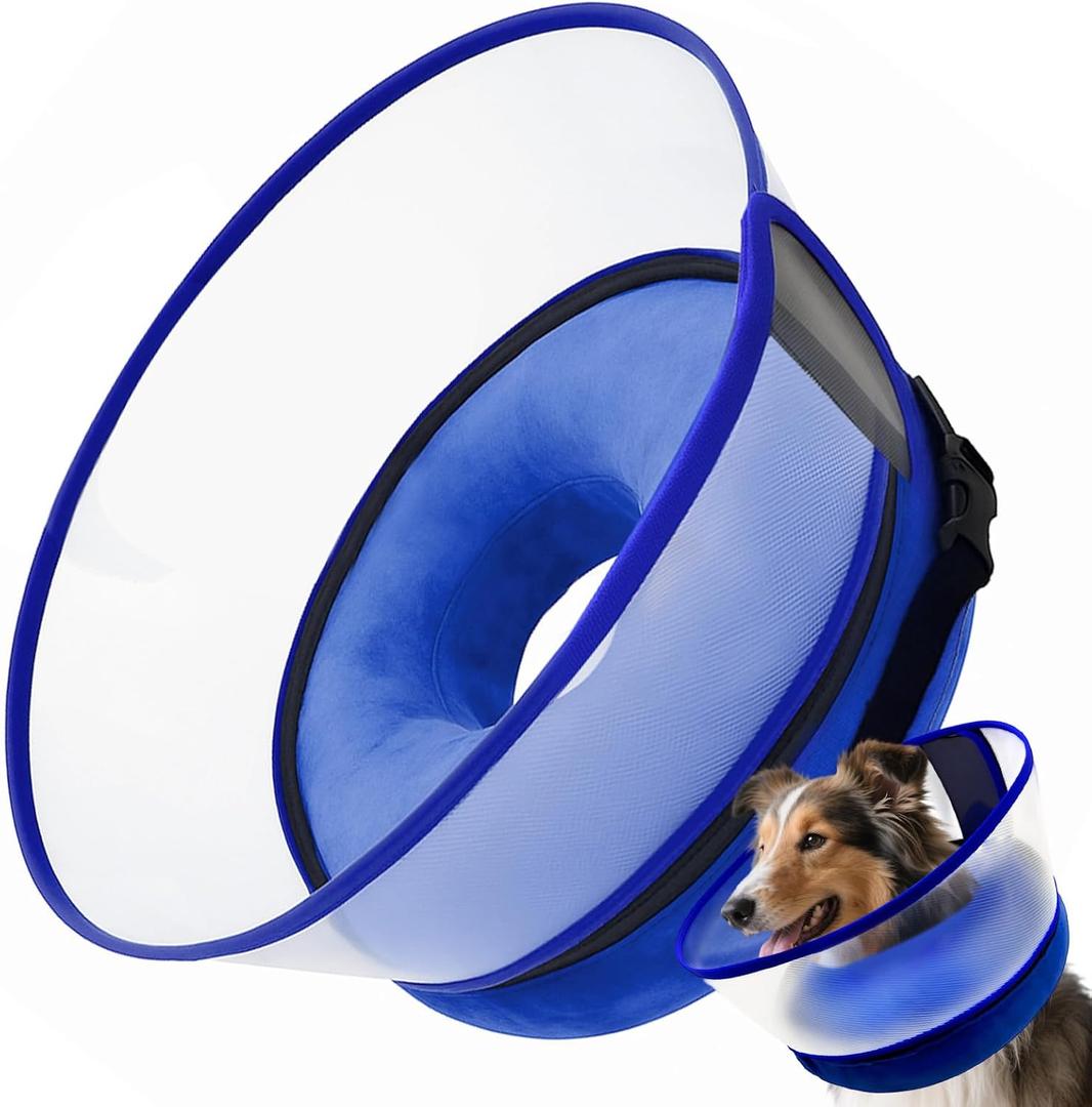Inflatable Dog Cone Collar with Detachable Sturdy Shield,Soft&Lightweight-Ideal for Post-Surgery Recovery and Daily Wear,Suitable for Large Dog Breeds(Blue,L) (L(Neck:15-18"))