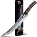 Butcher Breaking Knife for Meat Cutting, 10.5 Inch Japanese Style Curved Carving Knife with Wooden Full Tang Handle, Damascus Pattern, Razor Sharp Cimiters with Gift Box, Birthday Gift for Men