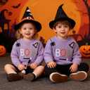 Toddler Girl/Boy Halloween Sweater Boo Hand Embroidered Knitted Pullover Fall Winter Clothes 1-5T (Purple)