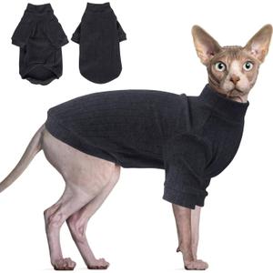 Idepet Sphynx Hairless Cats Sweater Shirt Kitten Soft Puppy Clothes Pullover Cute Cat Pajamas Jumpsuit Cotton Apparel Pet Winter Turtleneck for Cats and Teacup Chihuahua Small Dogs(Black,M)
