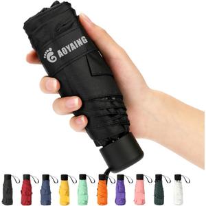 Small Mini Umbrella with Case by GAOYAINIG Light Compact Design Perfect for Travel Lightweight Portable Parasol Outdoor Sun&Rain Umbrellas Black, 34 Inches (B1.1 Black)