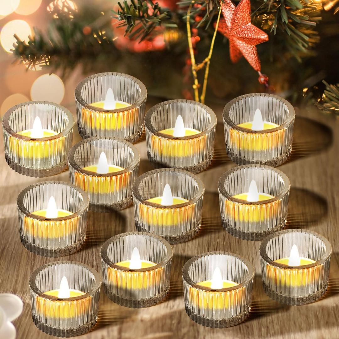 JOYIT Clear Votive Candle Holders Bulk Set of 24, Tealight Candle Holder for Wedding Table Centerpiece, Glass Small Candle Holders for Birthday Party, Valentine's Day, Home Decor (2''X 1.4'')
