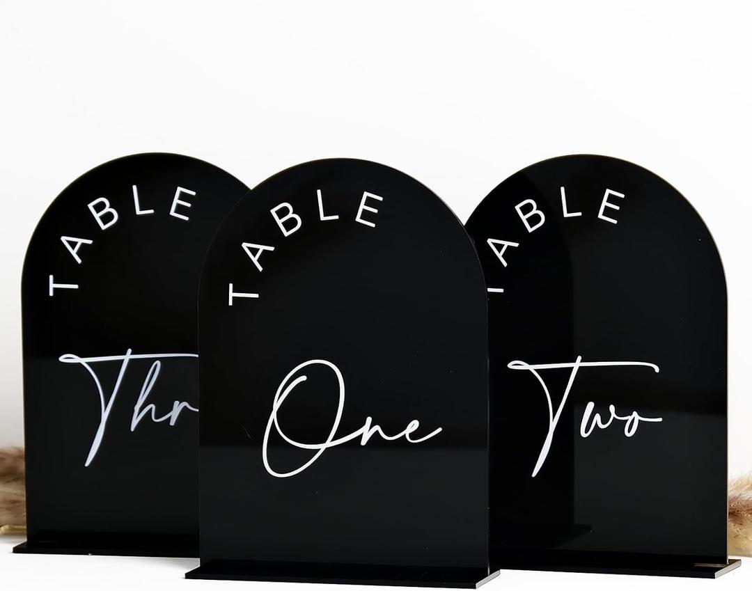 Black Arch Wedding Table Numbers with Stands 1-30, 5x7 Inch Black Acrylic Arch Sign with Holder, Arched Acrylic Table Numbers for Wedding Reception (1-30, 5"x7")