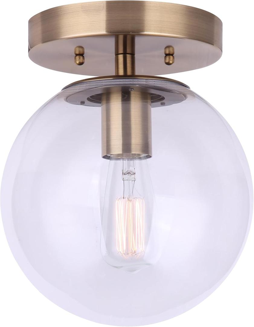 Canarm Camilo IFM1029A08GD-CL Flush Mount - Gold Finish, 1-Light, Clear Glass, 60W Type A15, 8" W x 9.5" H, Sleek Design for Hallways, Bedrooms