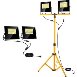 24000 Lumen LED Work Lights with Stand, Floodlight Work Light 2 Adjustable Head Work Light with 16FT IP67 Waterproof Tripod Work Light Stand for Construction Lighting