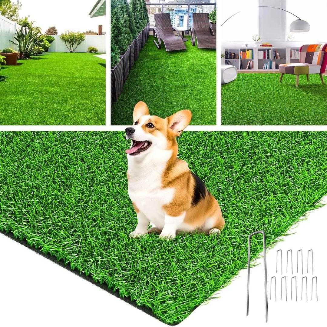 LOOBANI Artificial Grass Rug Indoor Outdoor, Realistic Synthetic Grass with Drainage Holes, Artificial Grass Turf for Balcony Garden Landscape Decoration, 5 Feet x 8 Feet