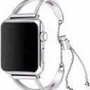 Bling Bands Compatible with iWatch 41mm, Stainless Steel Straps Adjustable Bangle Slim Bracelet Metal Replacement Bands Compatible with Apple Watch 38mm 40mm 41mm 42mm Serie SE/11/10/9/8/7/6/5/4/3/2/1 (Silver)