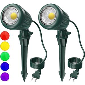 Christmas Spotlights Outdoor,120V Plug-in Halloween Spot Lights,6000K Landscape Lighting with 5 Color Lenses (Red, Yellow, Green, Blue, Purple)IP65 Waterproof,Garden, Lawn Tree Decoration,2 Pack