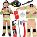 GIFTINBOX Firefighter Costume For Boys,Fireman Costume For Boys With Accessories Toddler Halloween Costumes For Kids 3-12 (S(5-6Y), Yellow)