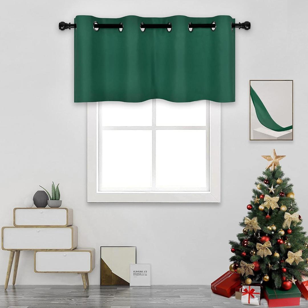 DECOVSUN Dark Hunter Green Valances for Windows 52X18 Inches Blackout Thermal Insulated Valance with Grommet Top for Kitchen Living Room Short Straight Drape Valance for Bedroom Kids Room 1 Panel