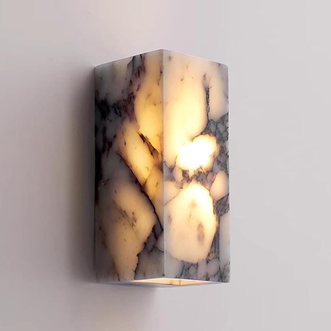 Marble Wall lamp, Modern Alabaster wall Light, Wall Mount Wall sconces with Natural Stone lampshade, LED Vanity Light, for Mirror, Bedroom, Hallway,Rectangle